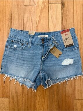 Levi's Light Blue Distressed Denim Superlow Cutoff Shorts